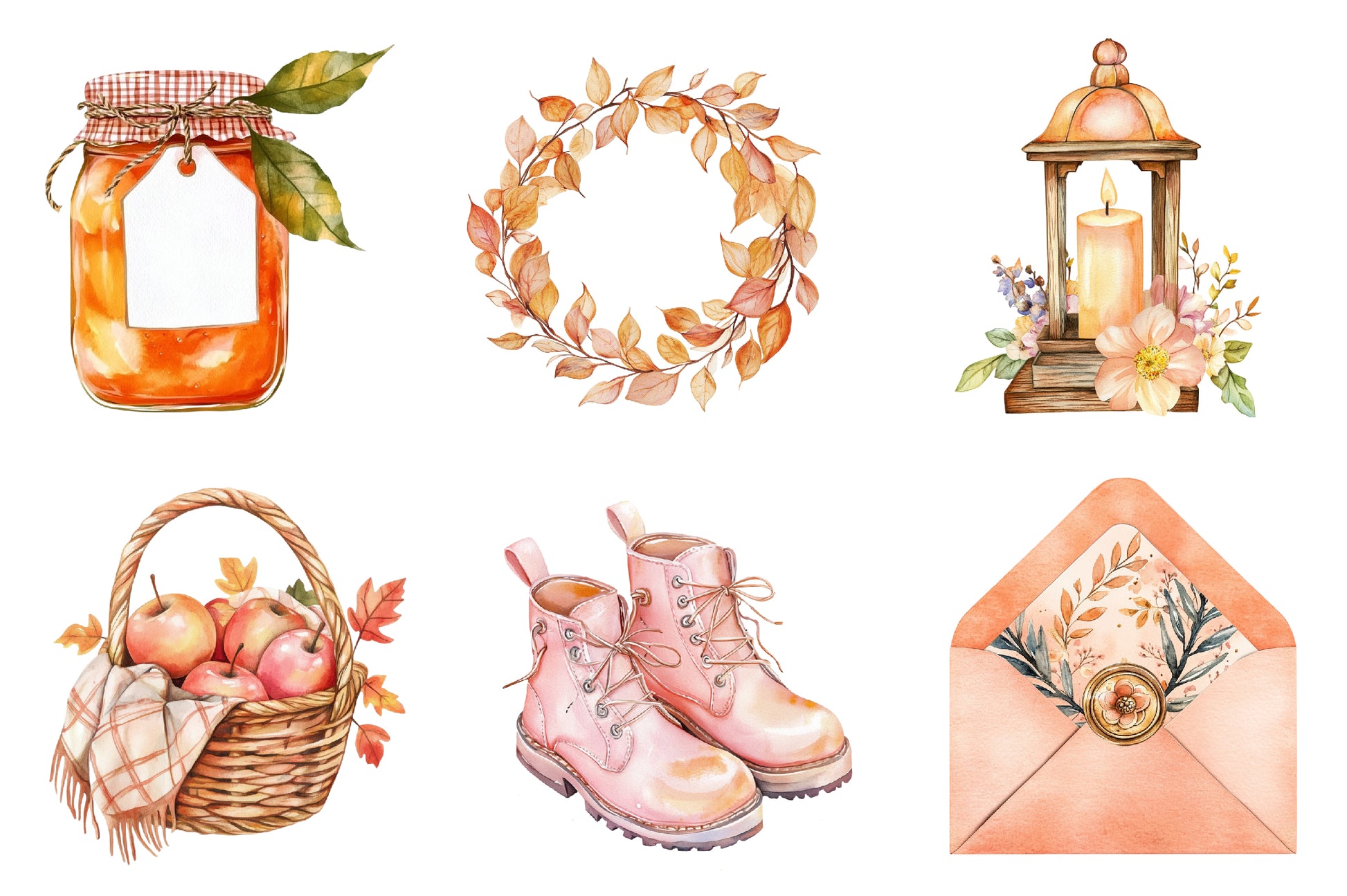 Peach Colored Autumn Clipart Bundle 1 - CraftNest - Digital Crafting and Art