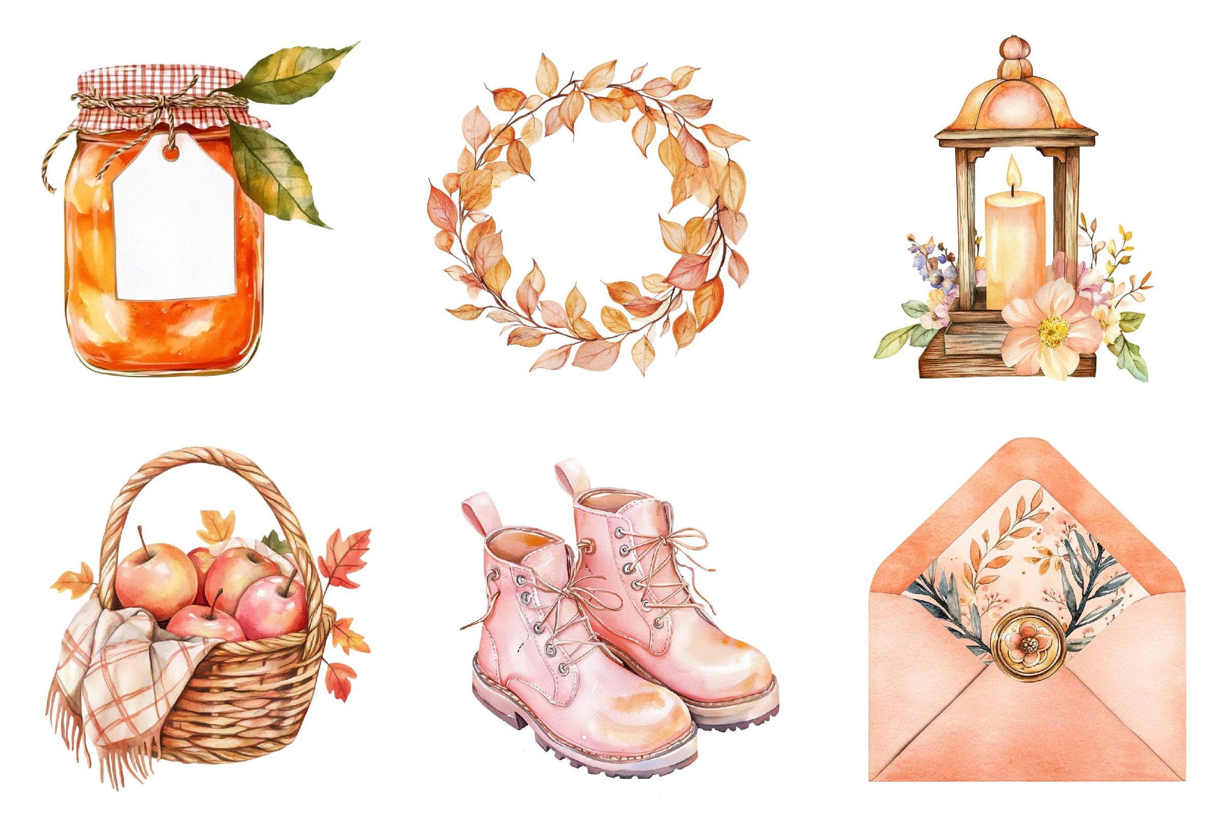 Peach Colored Autumn Clipart Bundle 1 - CraftNest - Digital Crafting and Art