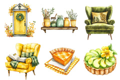 Yellow & Green Autumn Cottage Clipart Bundle - CraftNest - Digital Crafting and Art