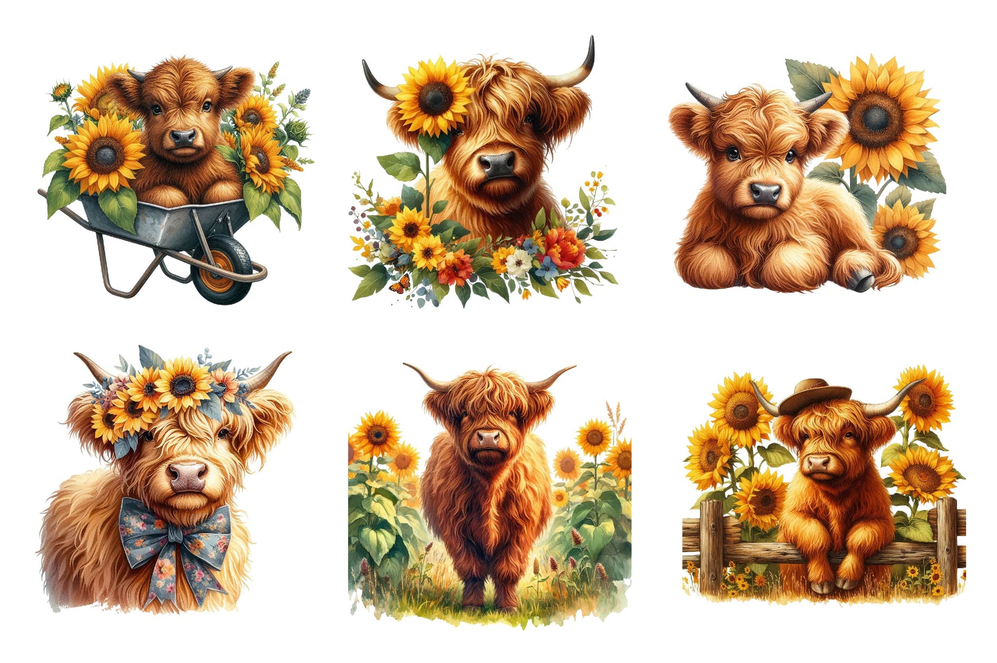 Sunflower Highland Cow Clipart Bundle - CraftNest - Digital Crafting and Art