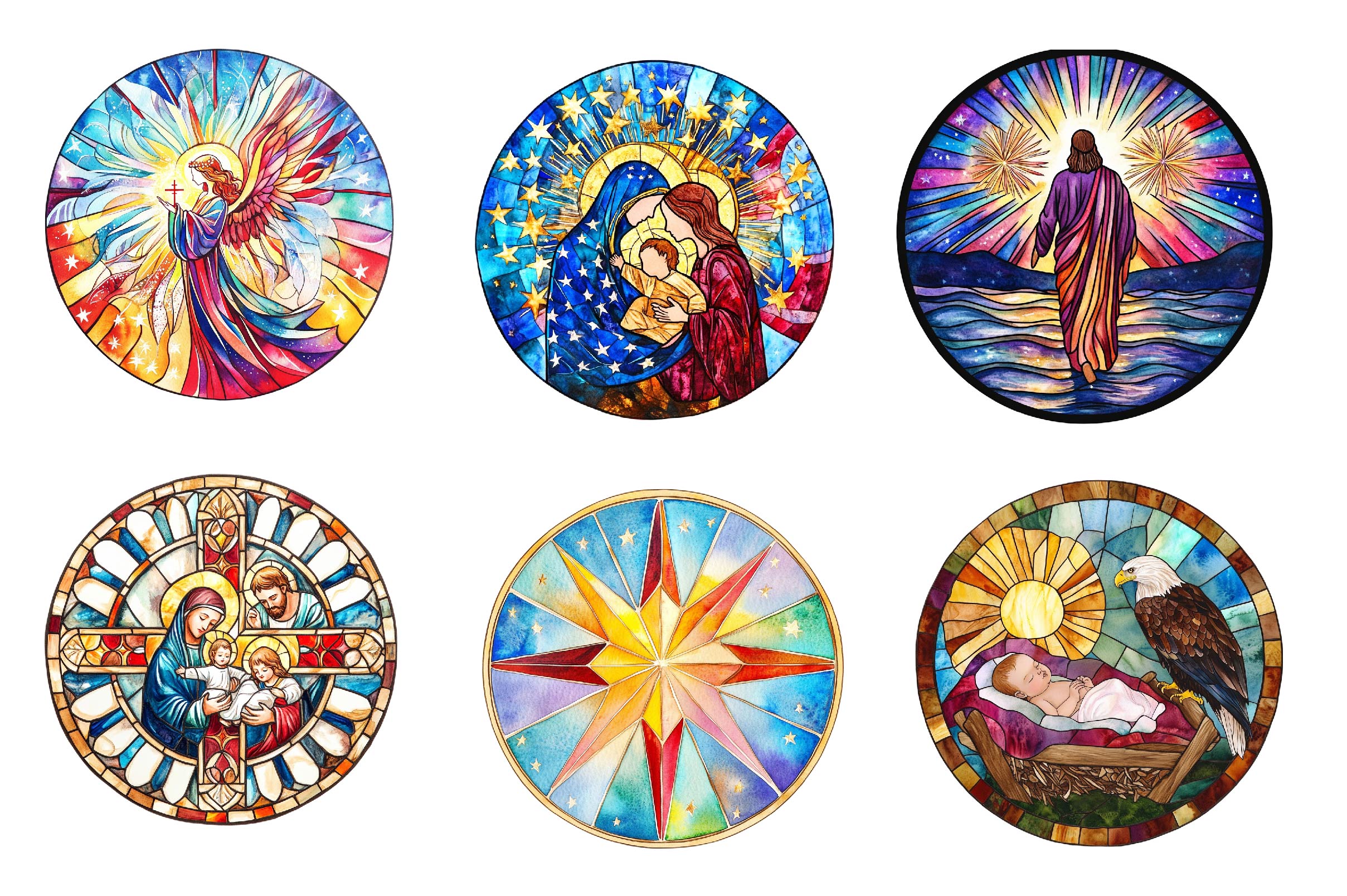 Round Stained Glass 4th Of July Nativity Clipart Bundle - CraftNest - Digital Crafting and Art