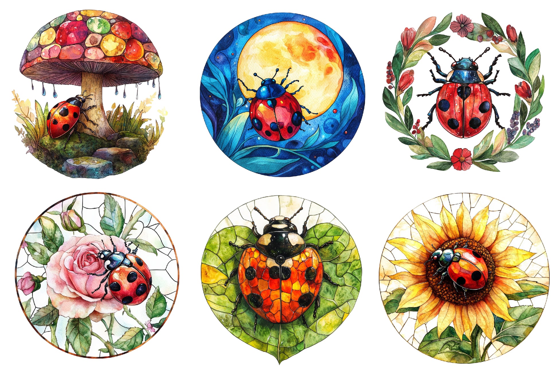 Round Stained Glass Ladybug Clipart Bundle - CraftNest - Digital Crafting and Art