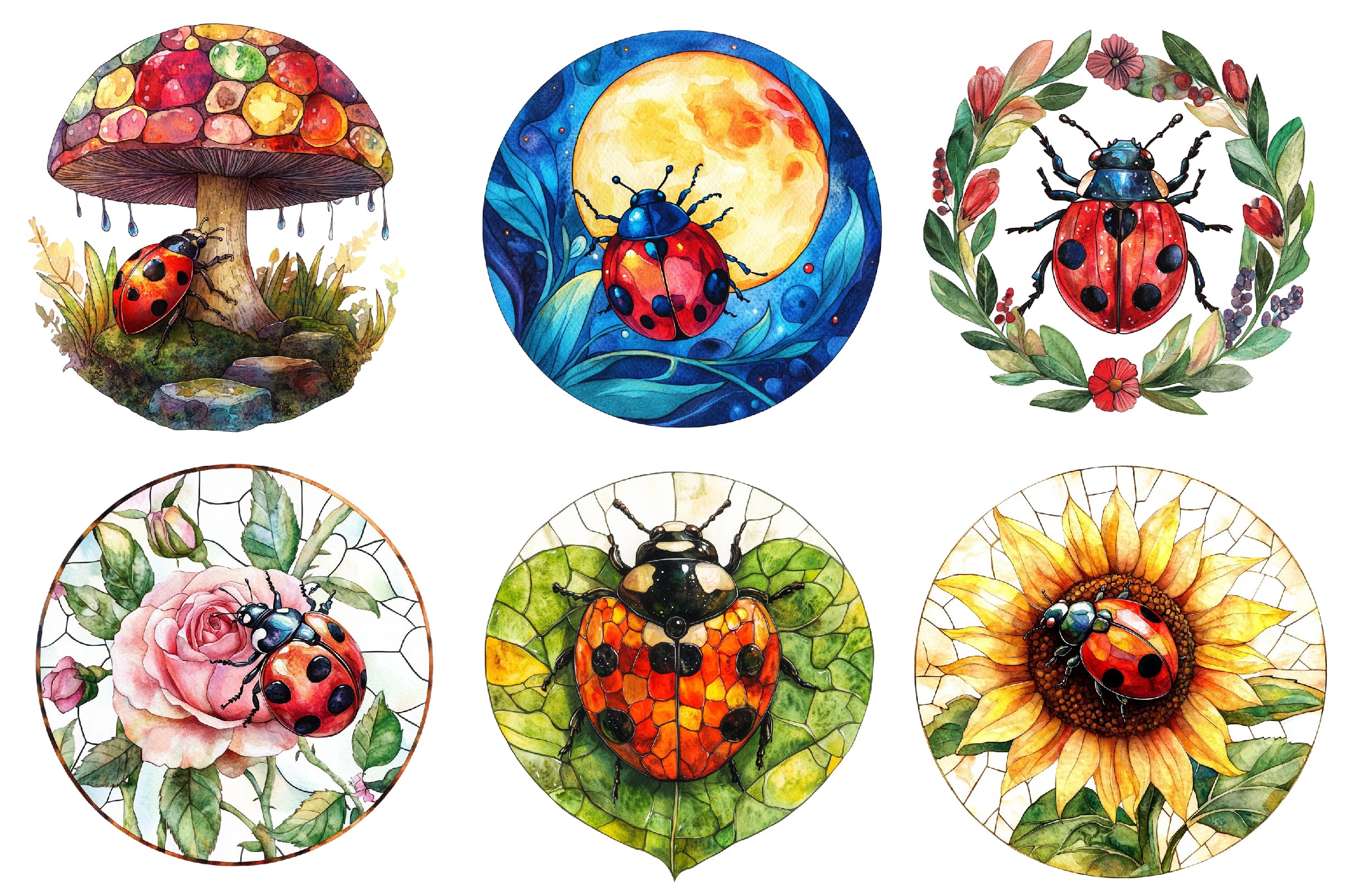 Round Stained Glass Ladybug Clipart Bundle - CraftNest - Digital Crafting and Art