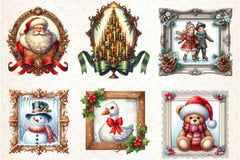 Vintage Christmas Framed Character Clipart Bundle - CraftNest - Digital Crafting and Art