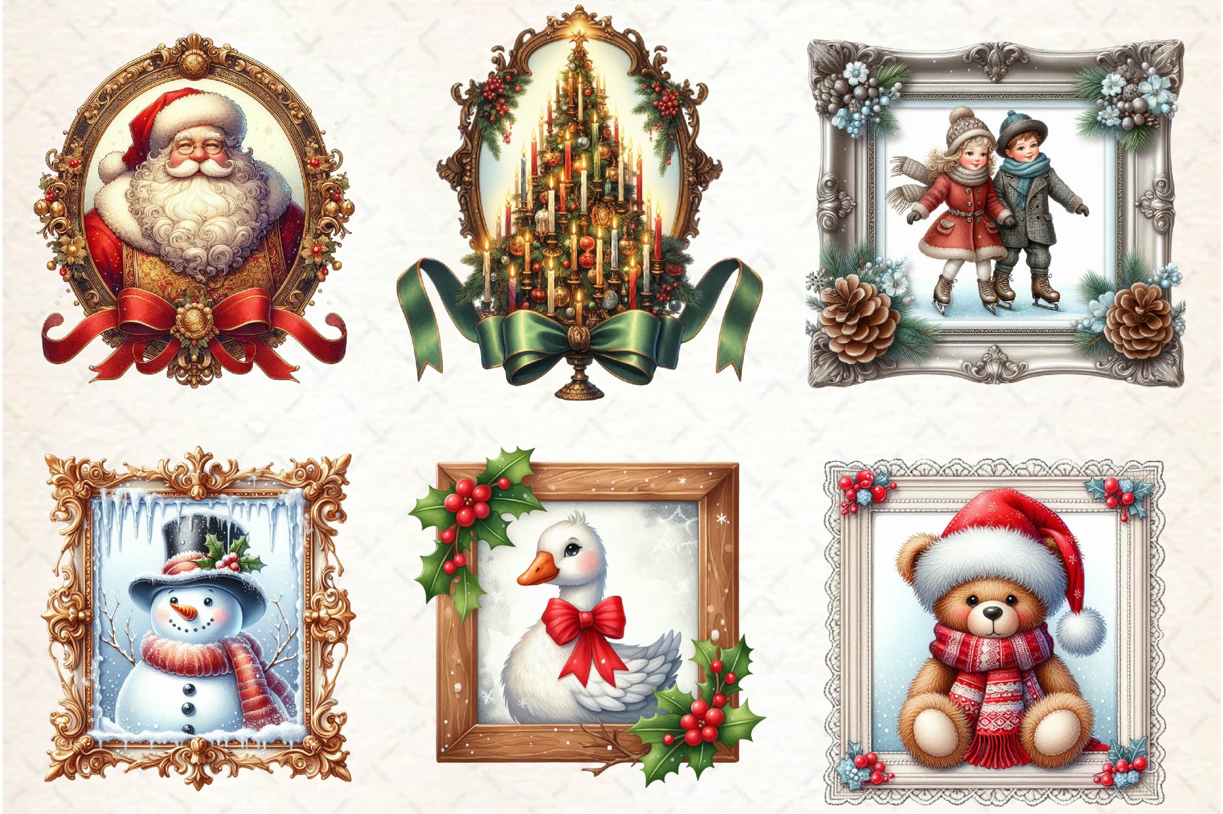 Vintage Christmas Framed Character Clipart Bundle - CraftNest - Digital Crafting and Art