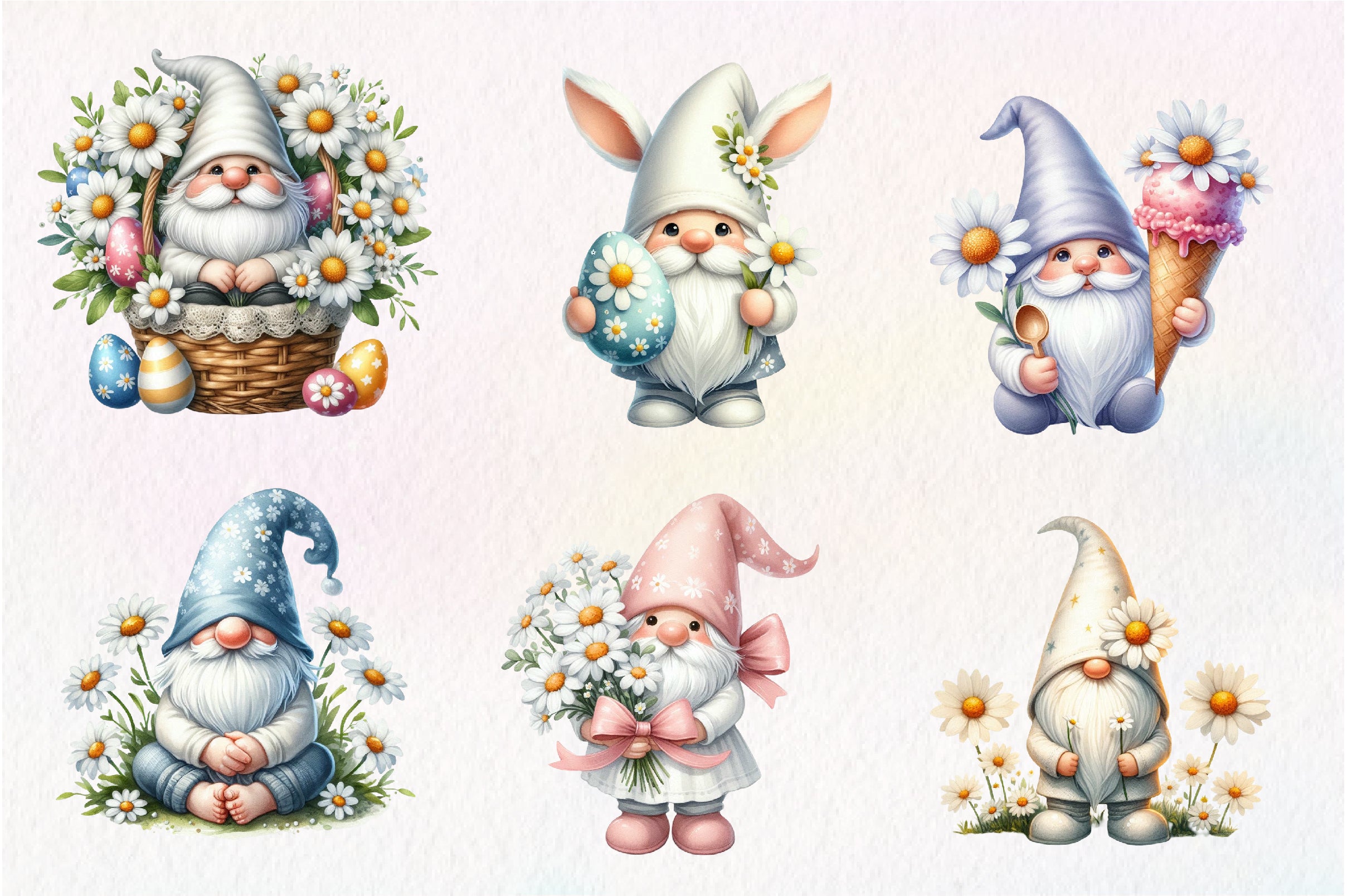 White Gnome Daisy Clipart Bundle - CraftNest - Digital Crafting and Art