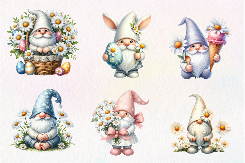 White Gnome Daisy Clipart Bundle - CraftNest - Digital Crafting and Art