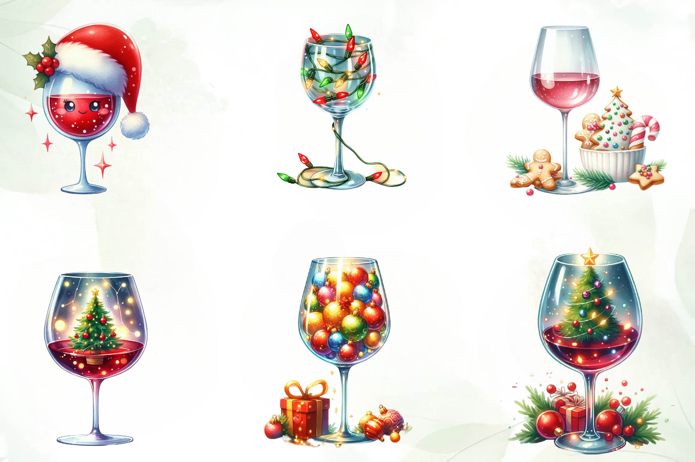Christmas Wine Glasses Clipart Bundle - CraftNest - Digital Crafting and Art