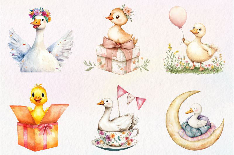 Baby White Goose Birthday Clipart Bundle - CraftNest - Digital Crafting and Art