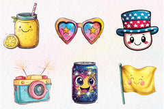 Kawaii Retro 4th Of July Clipart Bundle - CraftNest - Digital Crafting and Art