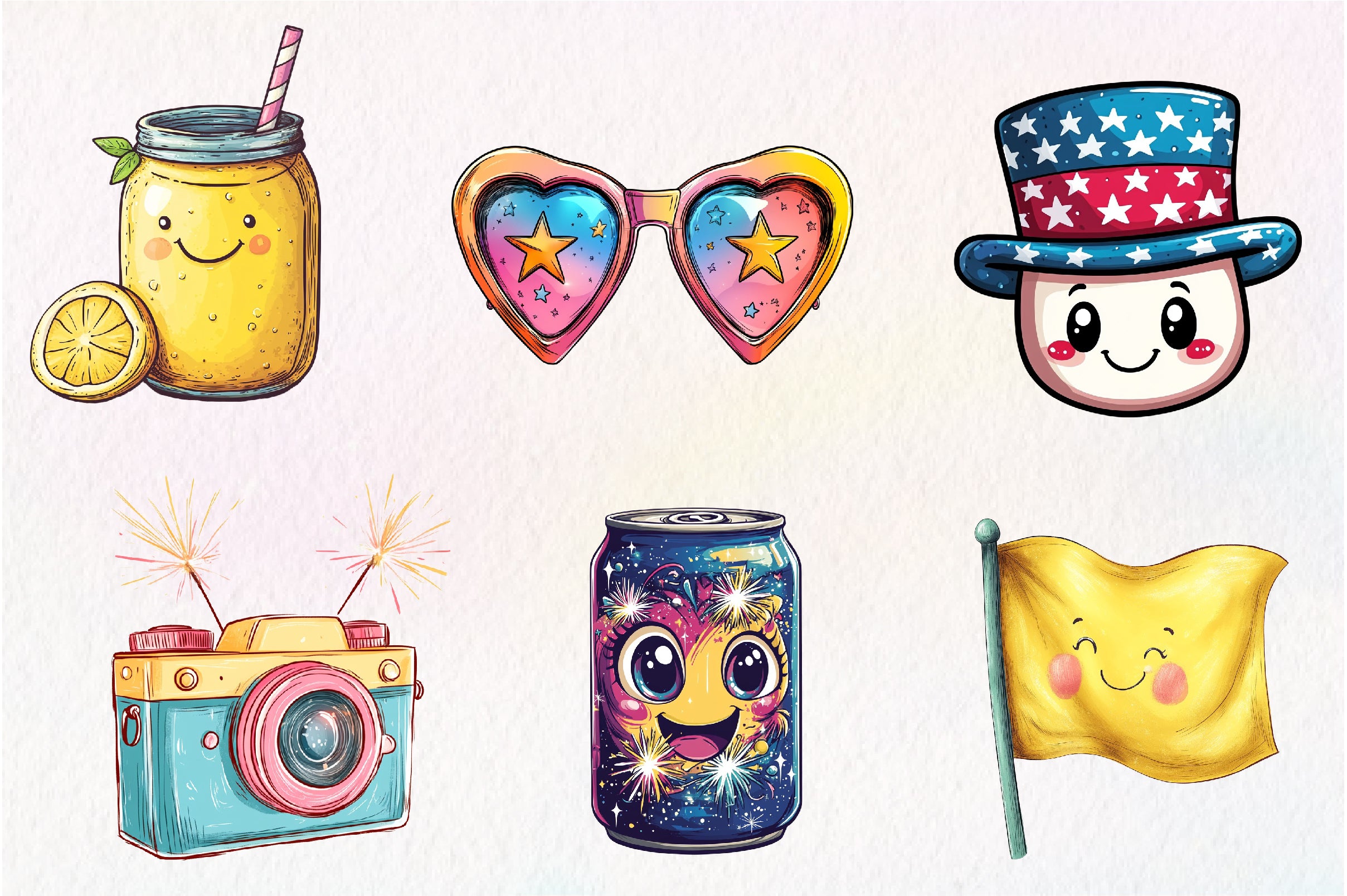 Kawaii Retro 4th Of July Clipart Bundle - CraftNest - Digital Crafting and Art