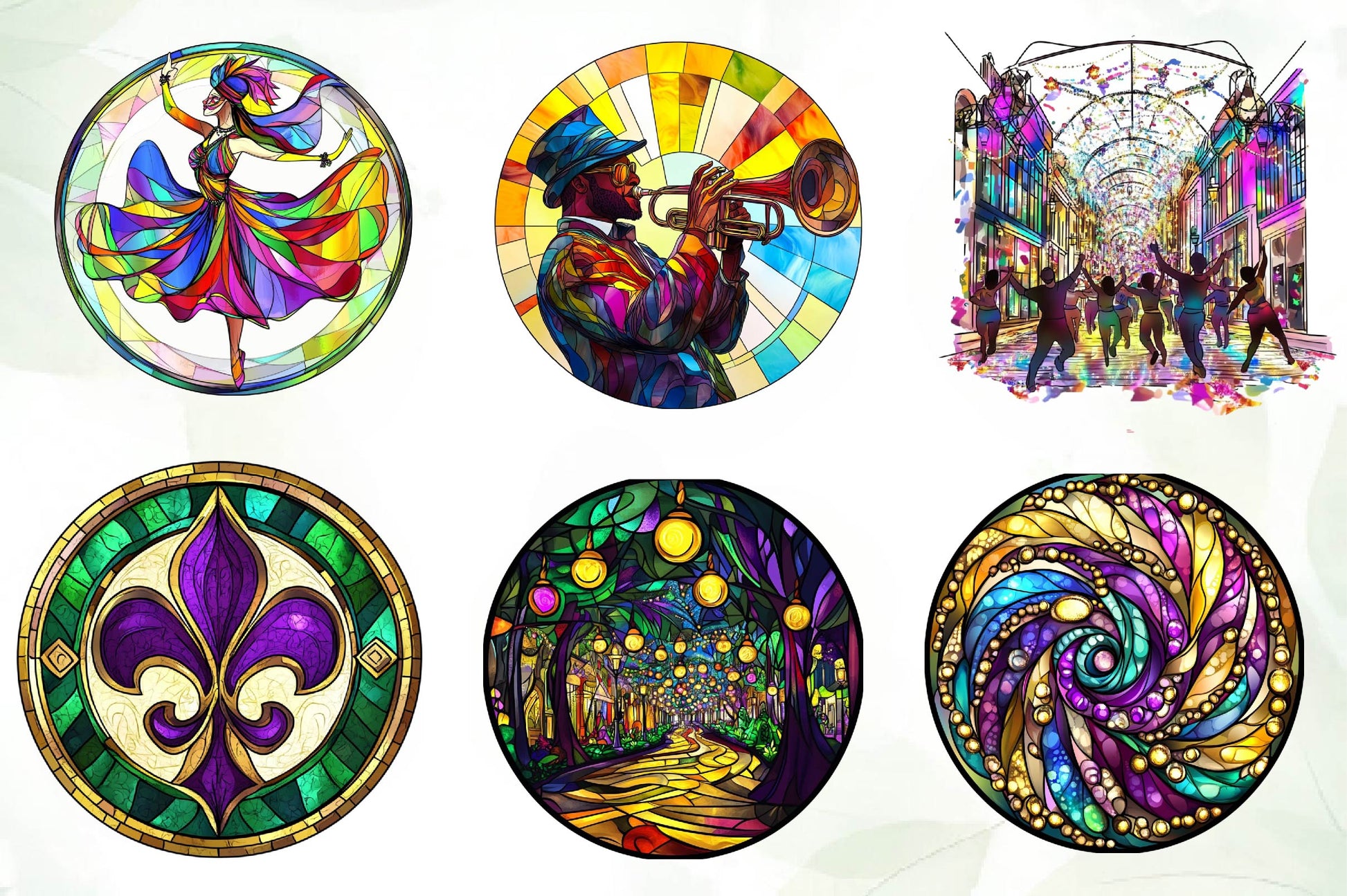 Round Stained Glass Mardi Gras Clipart Bundle - CraftNest - Digital Crafting and Art