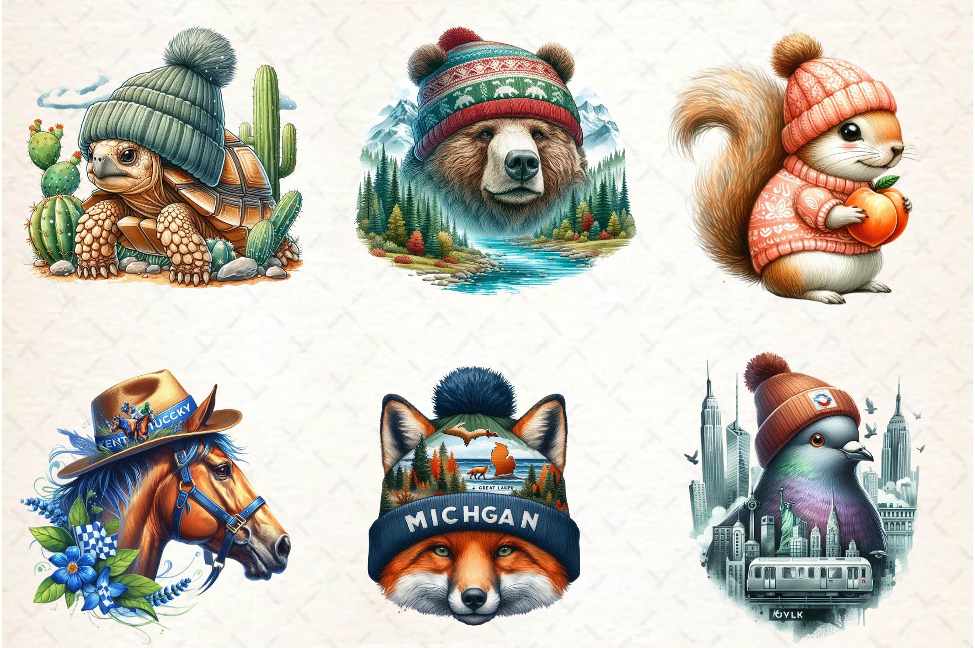 States Of Animals Wearing Knit Beanies Clipart Bundle - CraftNest - Digital Crafting and Art