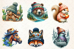 States Of Animals Wearing Knit Beanies Clipart Bundle - CraftNest - Digital Crafting and Art