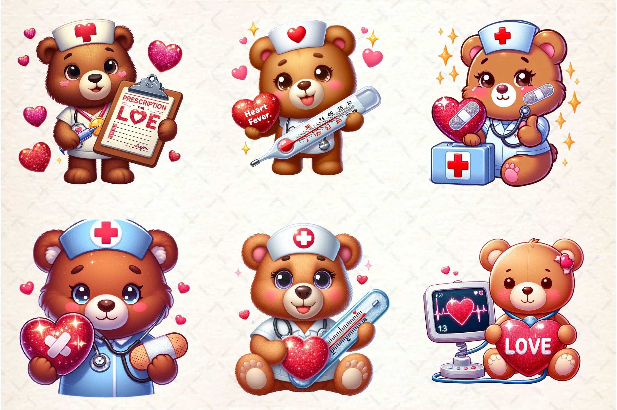 Bear Nurse Valentine Clipart Bundle - CraftNest - Digital Crafting and Art