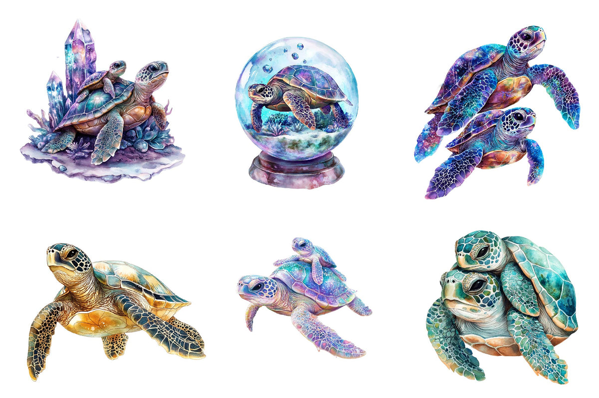 Gem Sea Turtle Mom And Baby Clipart Bundle 1
