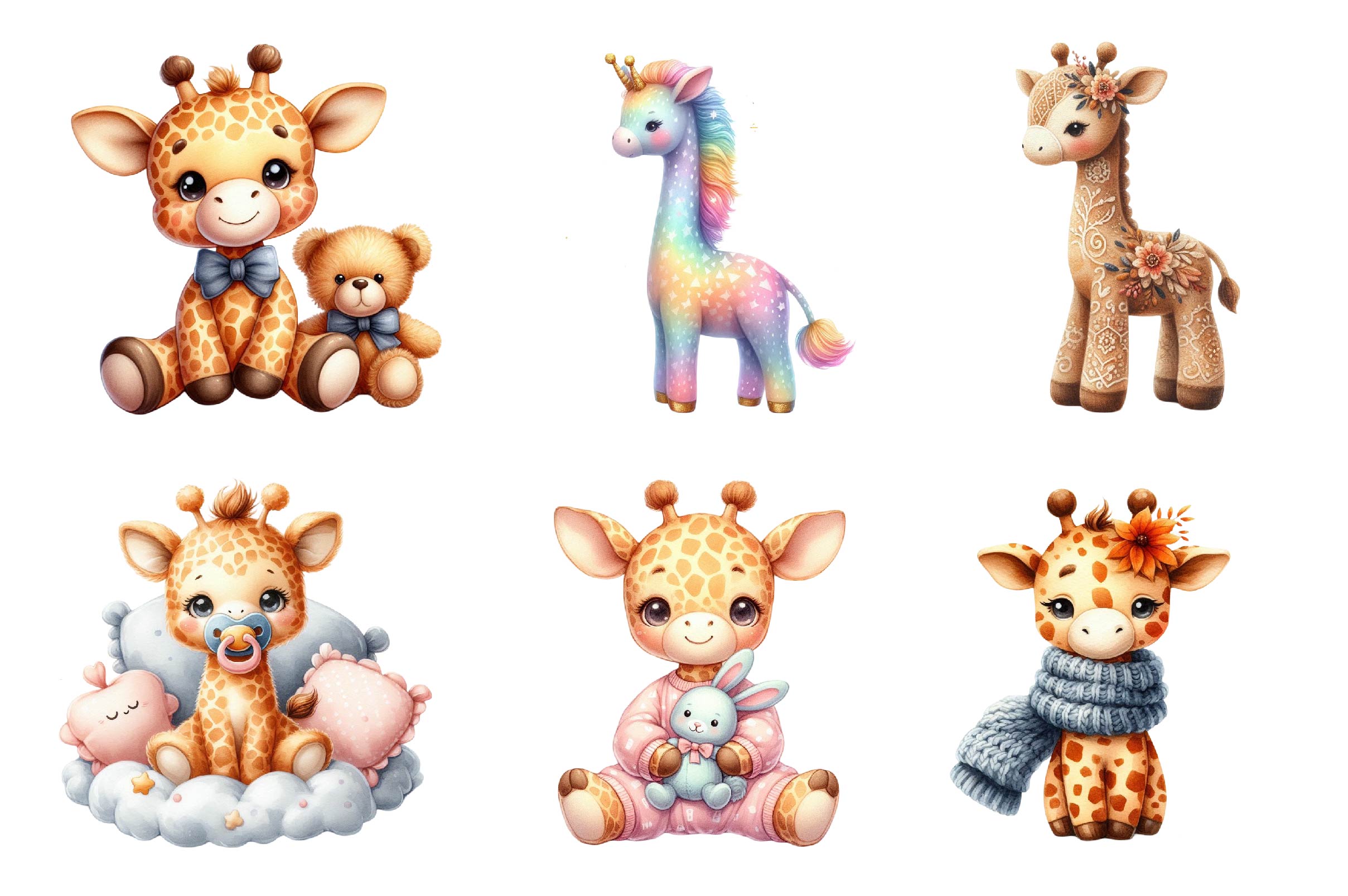 Cute Plush Toy Baby Giraffe Clipart Bundle - CraftNest - Digital Crafting and Art