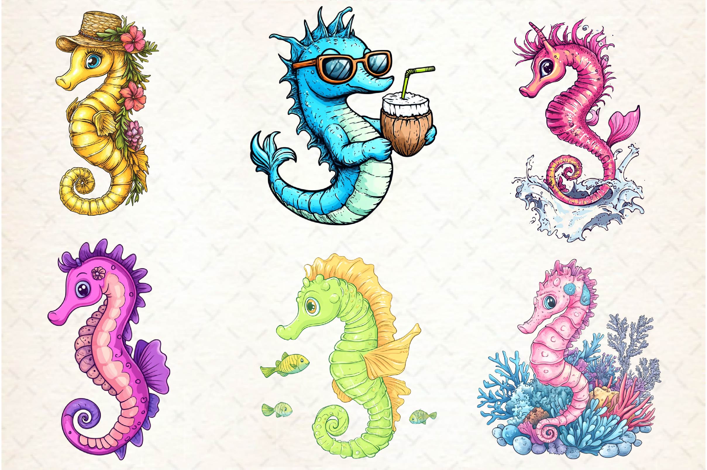 Summer Cute Sea Horse Clipart Bundle - CraftNest - Digital Crafting and Art