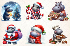 Christmas Hippo Clipart Bundle - CraftNest - Digital Crafting and Art