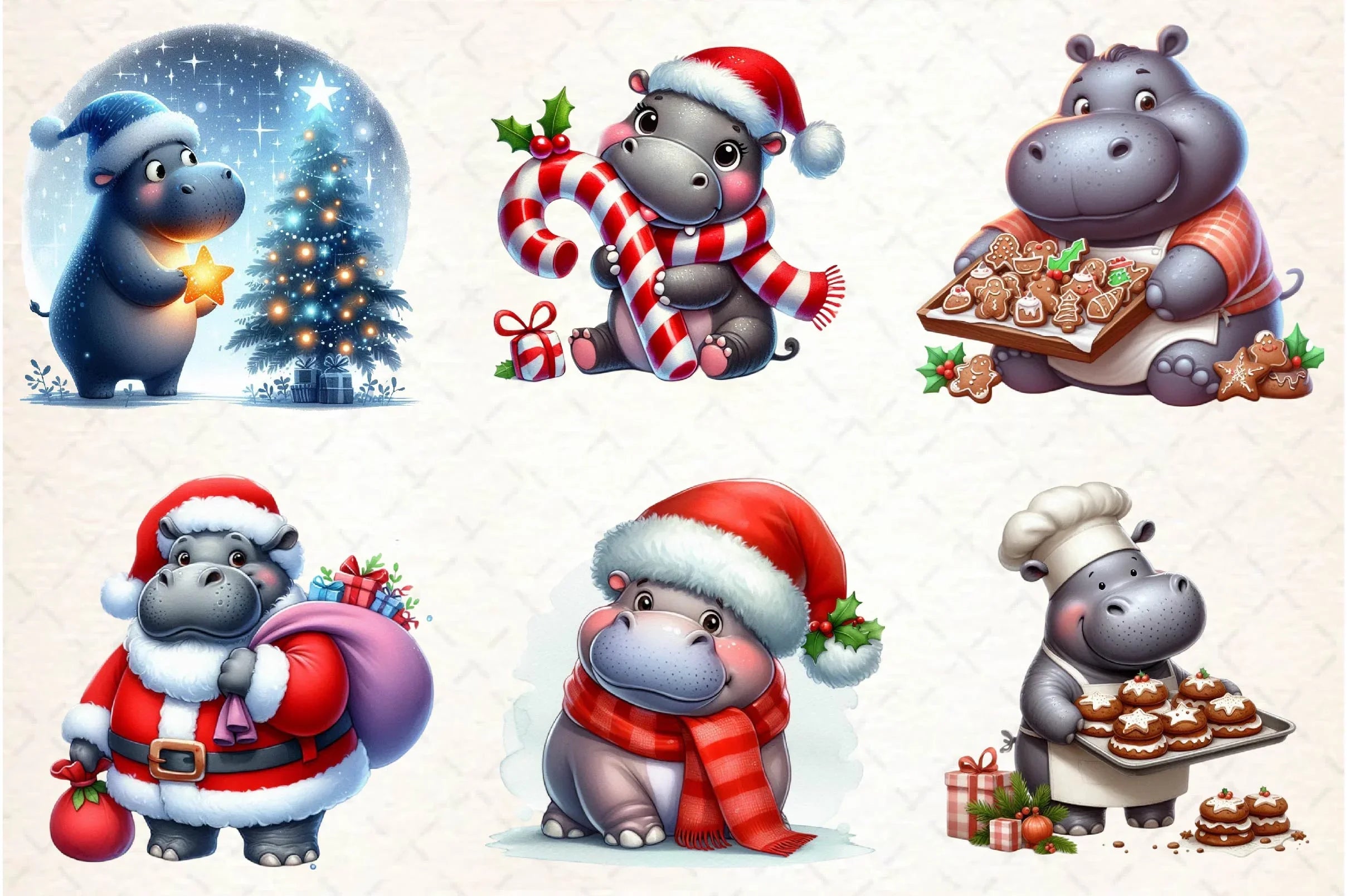 Christmas Hippo Clipart Bundle - CraftNest - Digital Crafting and Art