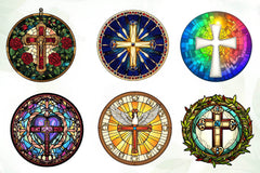 Christian Cross Round Stained Glass Clipart Bundle - CraftNest - Digital Crafting and Art