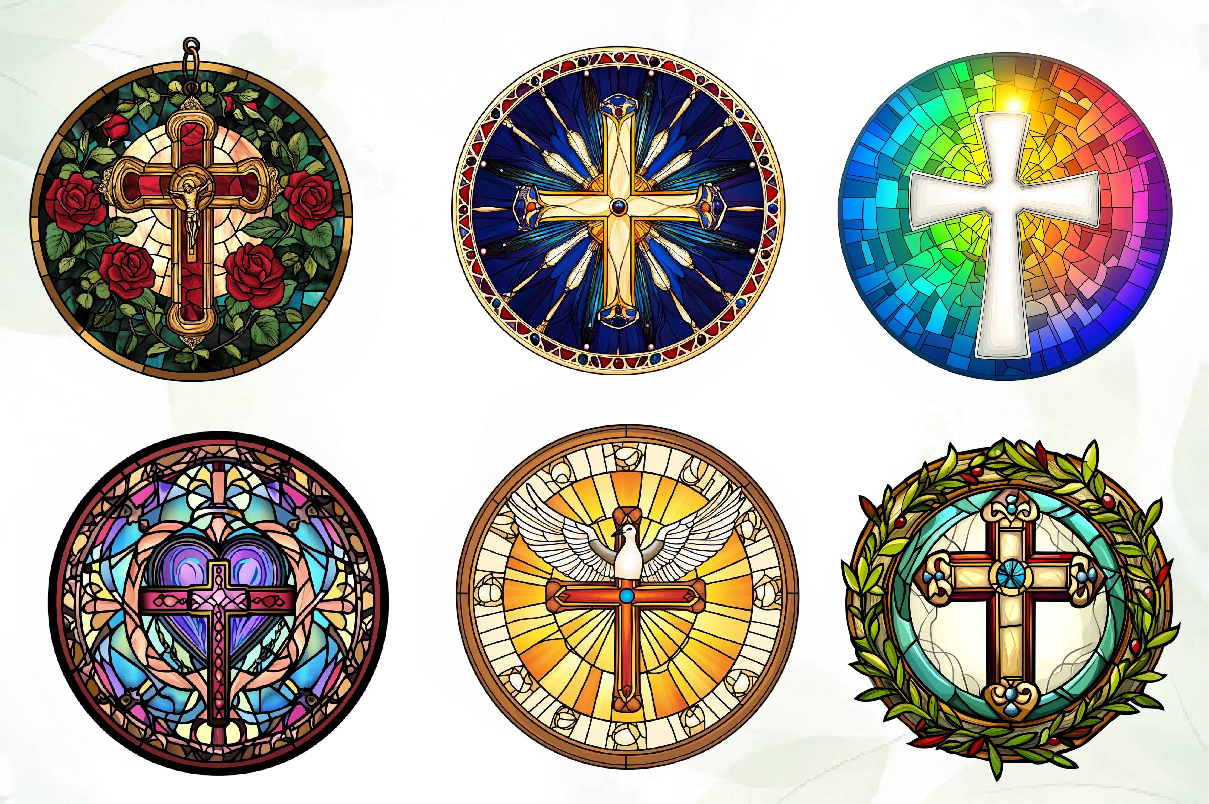 Christian Cross Round Stained Glass Clipart Bundle - CraftNest - Digital Crafting and Art