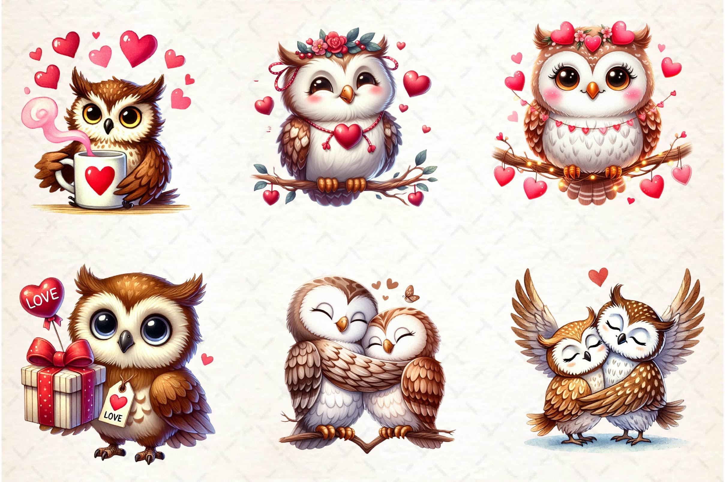 Cute Kawaii Owl Valentine Clipart Bundle - CraftNest - Digital Crafting and Art