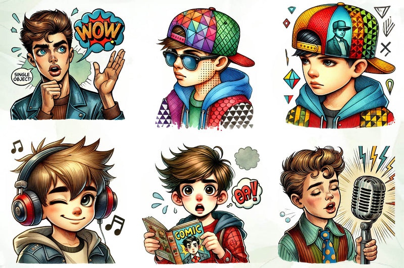 Pop Art Boy Clipart Bundle - CraftNest - Digital Crafting and Art
