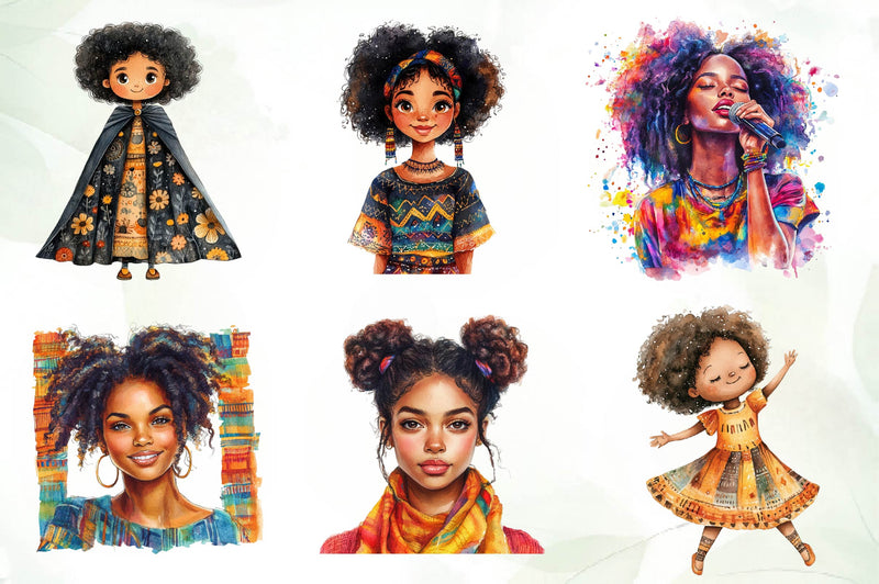 Black History Month Afro Girl Clipart Bundle 1 - CraftNest - Digital Crafting and Art