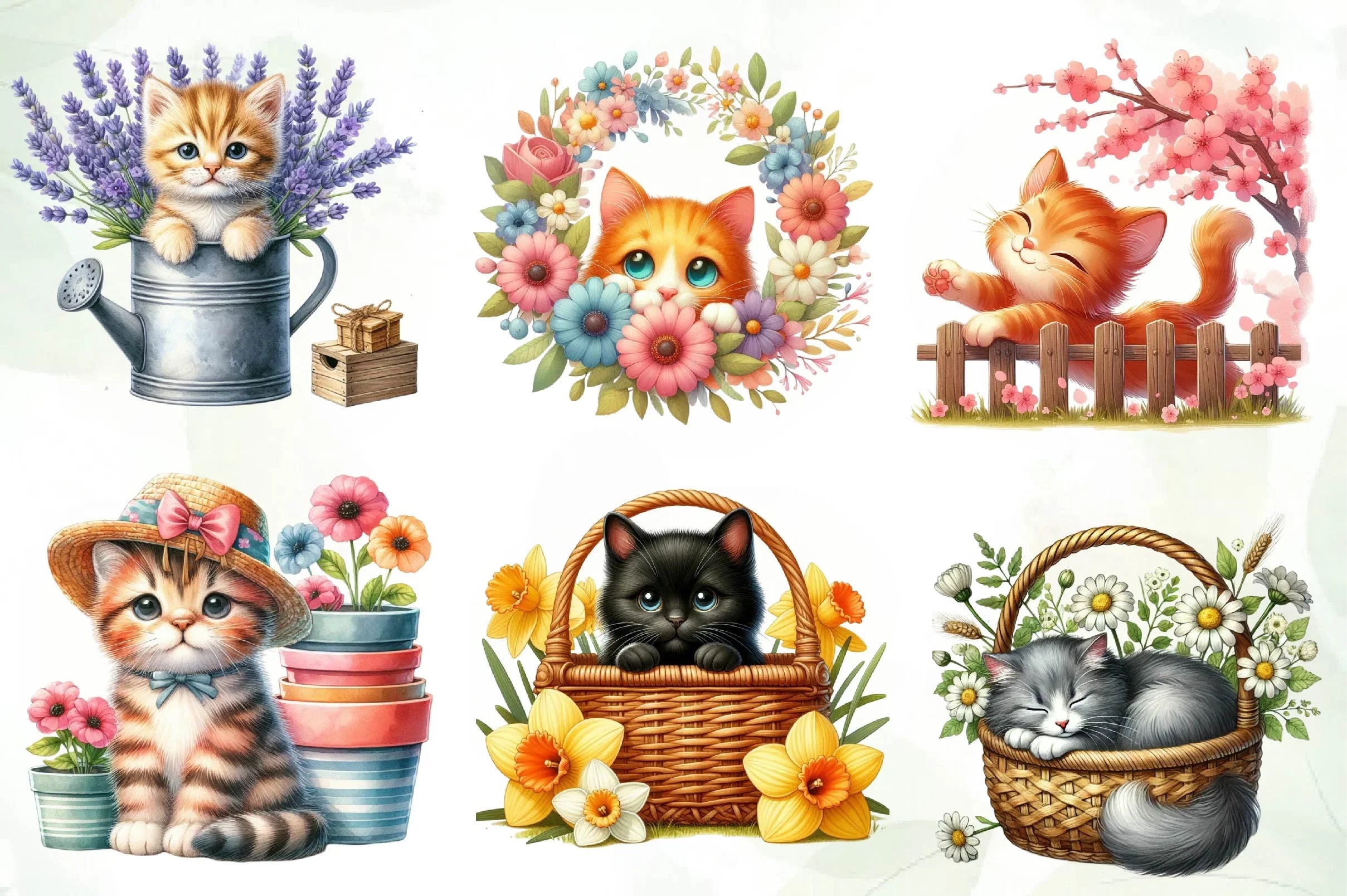Spring Cat Clipart Bundle - CraftNest - Digital Crafting and Art