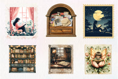 Reading Books Postage Stamp Clipart Bundle - CraftNest - Digital Crafting and Art