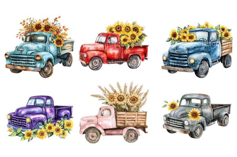 Truck with Sunflowers Clipart - CraftNest - Digital Crafting and Art