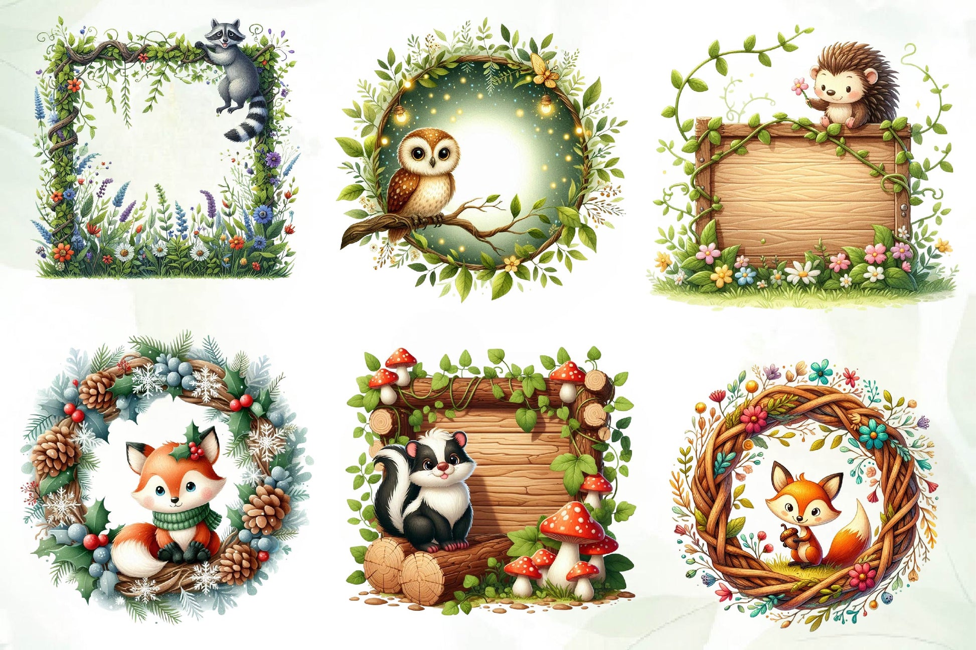 Woodland Forest Animals Frame Clipart Bundle - CraftNest - Digital Crafting and Art