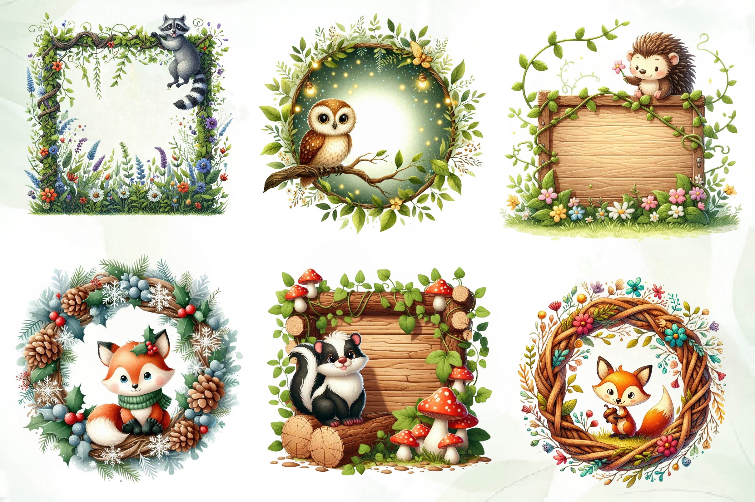 Woodland Forest Animals Frame Clipart Bundle - CraftNest - Digital Crafting and Art