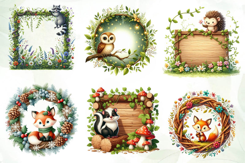 Woodland Forest Animals Frame Clipart Bundle - CraftNest - Digital Crafting and Art
