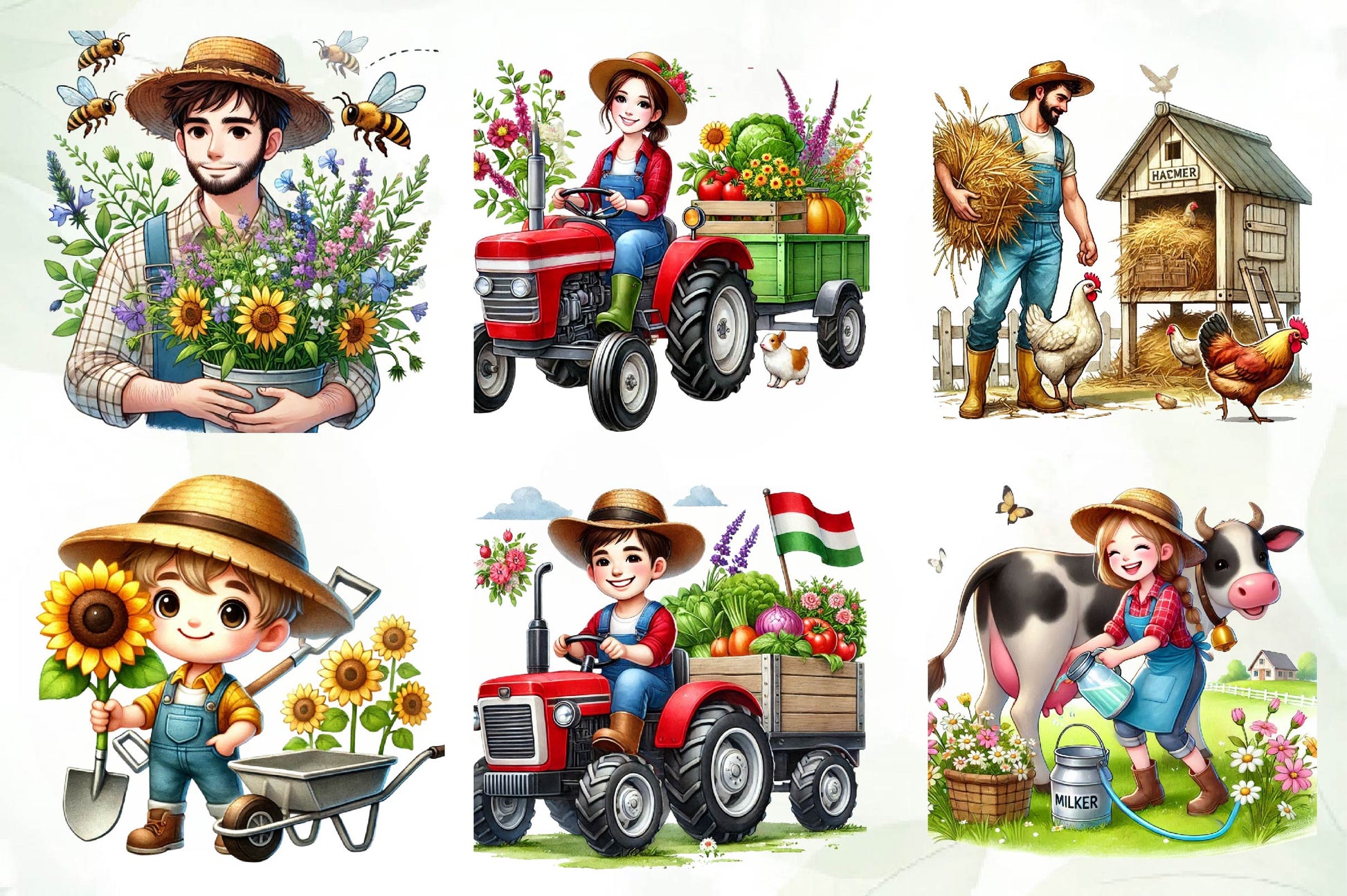 Spring Farmer Clipart Bundle - CraftNest - Digital Crafting and Art
