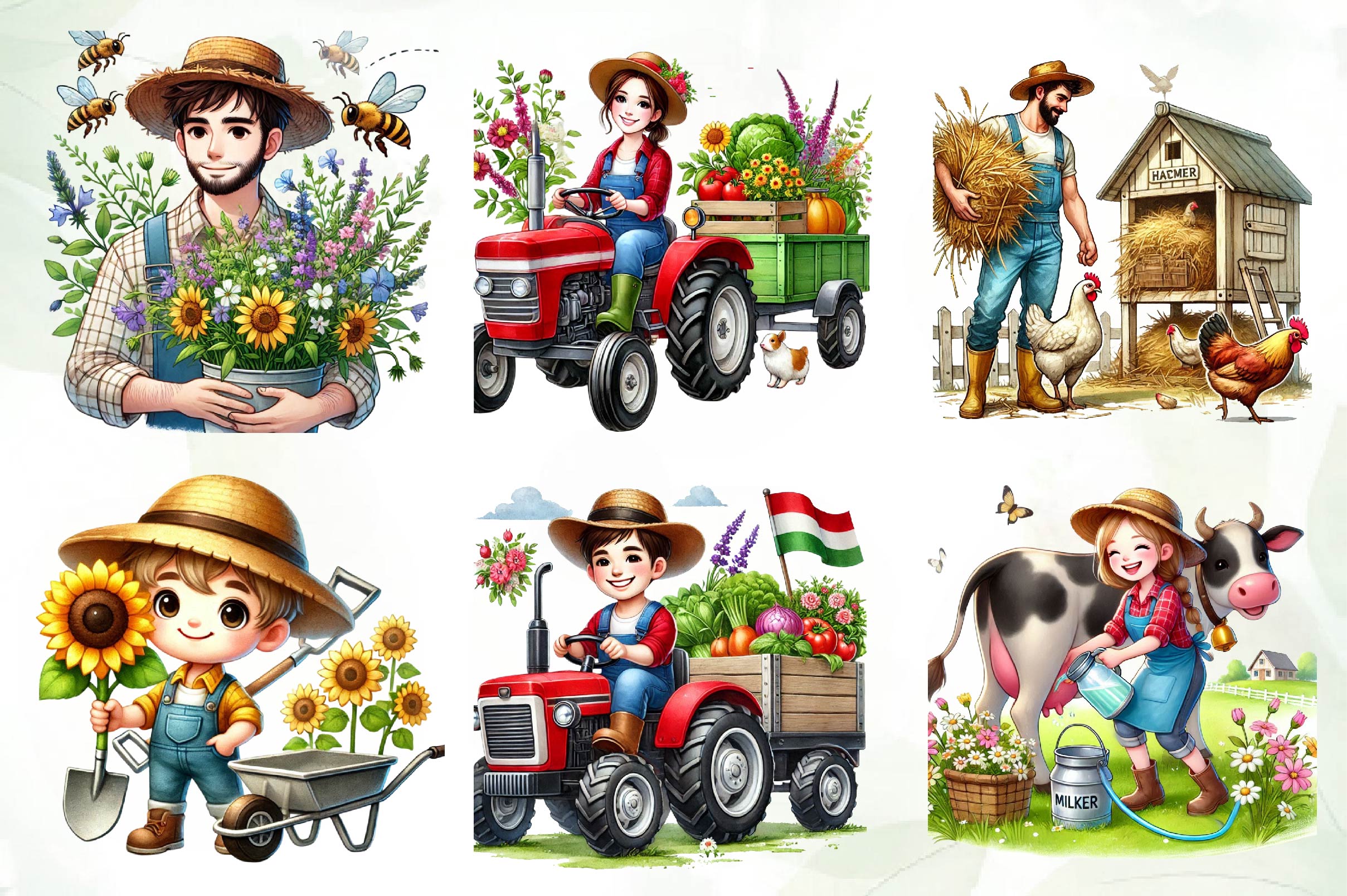 Spring Farmer Clipart Bundle - CraftNest - Digital Crafting and Art