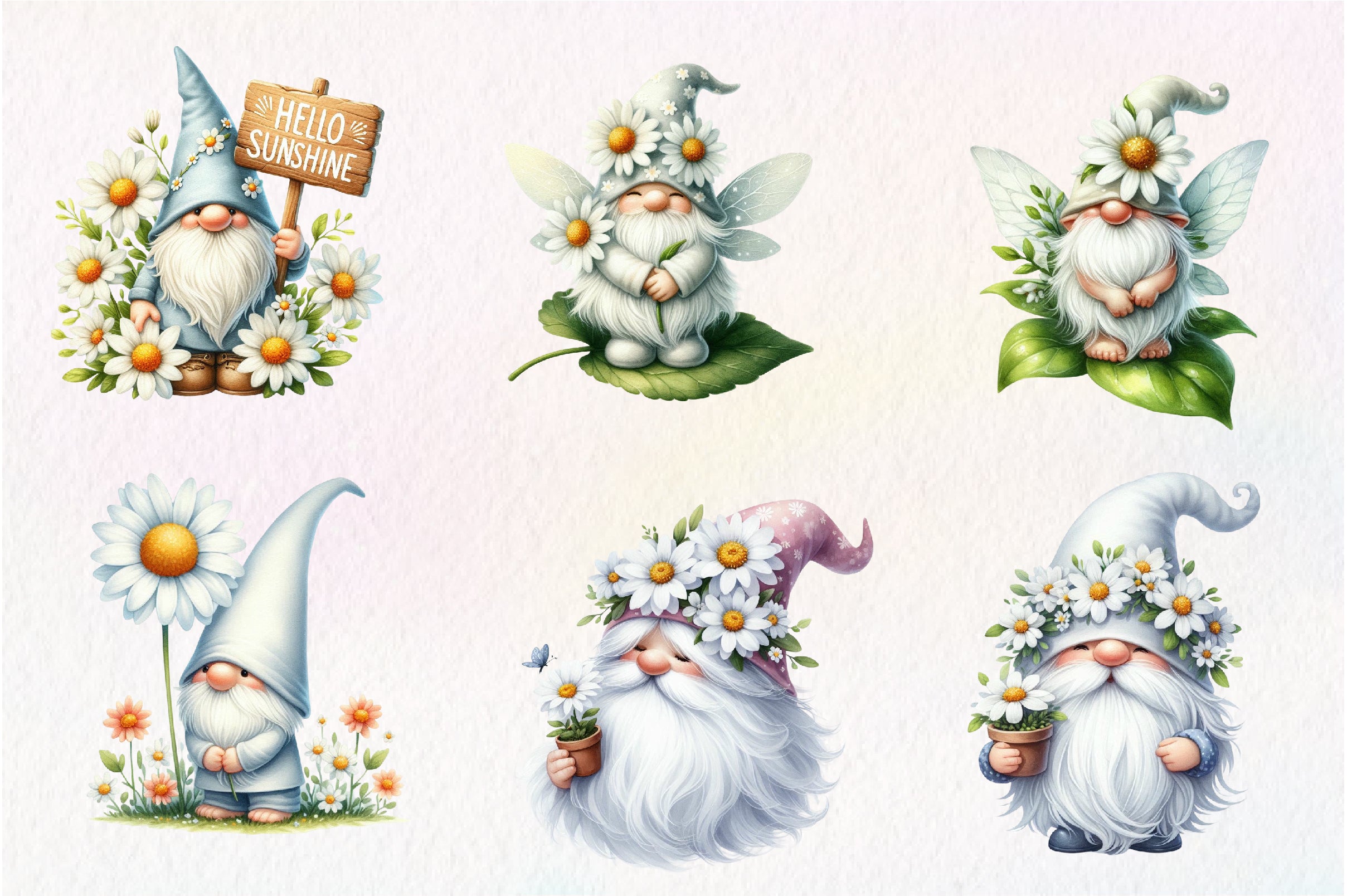 White Gnome Daisy Clipart Bundle - CraftNest - Digital Crafting and Art