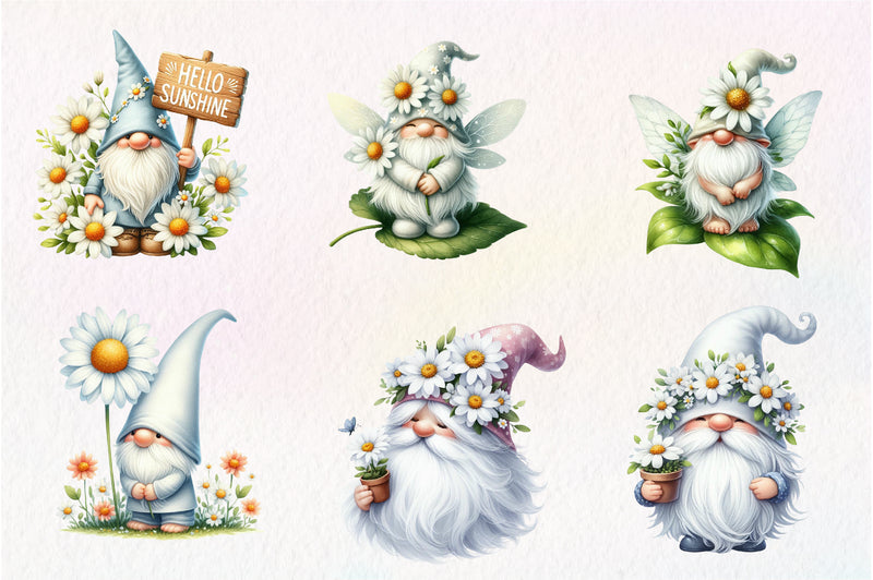 White Gnome Daisy Clipart Bundle - CraftNest - Digital Crafting and Art