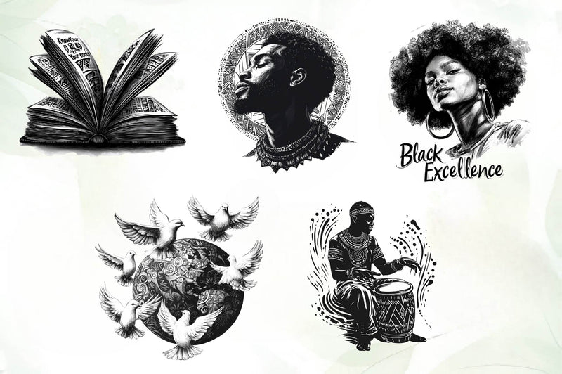 Black And White Black Month Clipart Bundle - CraftNest - Digital Crafting and Art