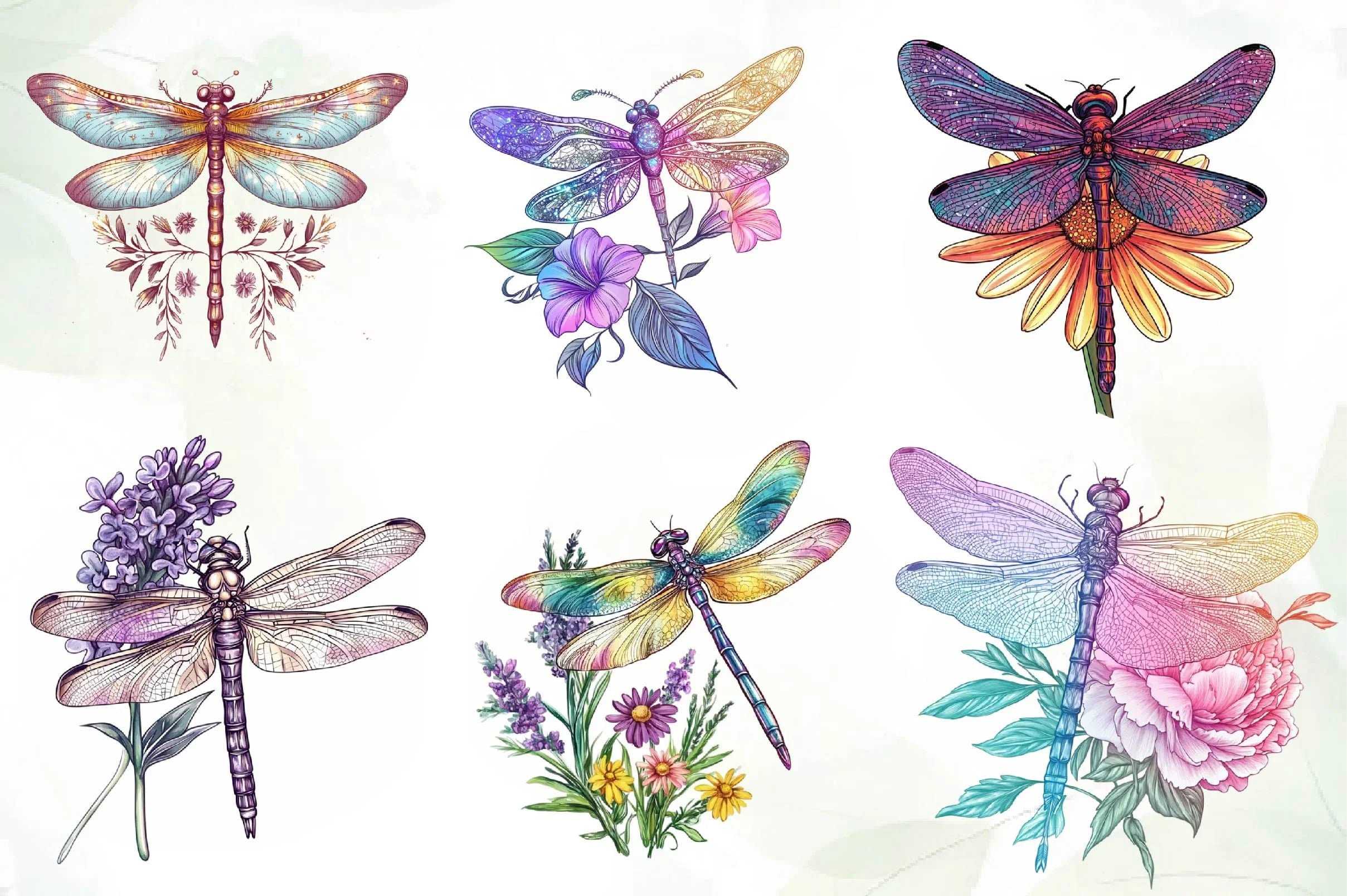 Dragonfly And Flowers Clipart Bundle - CraftNest - Digital Crafting and Art