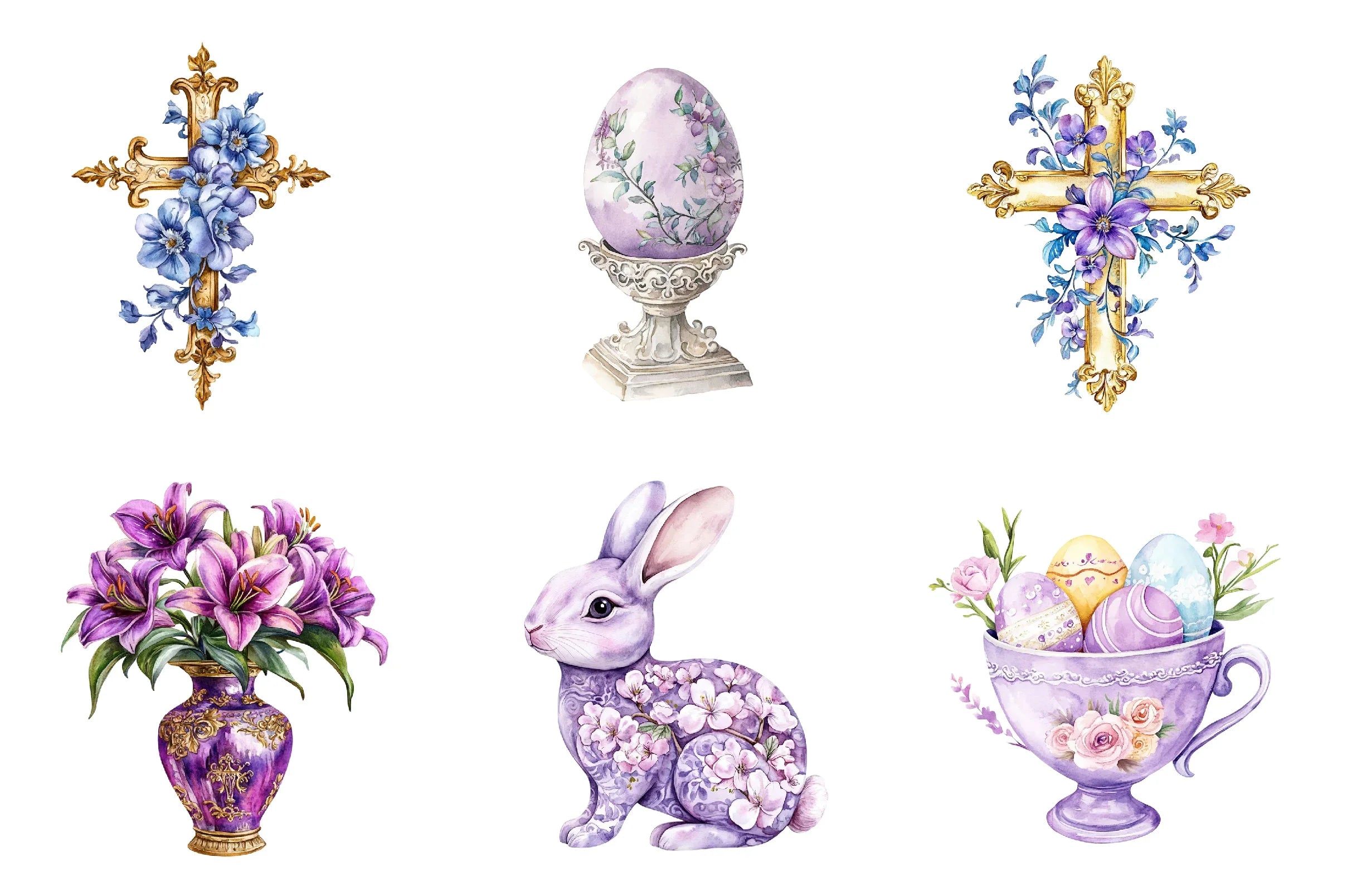 Purple Chinoiserie Easter Clipart Bundle - CraftNest - Digital Crafting and Art