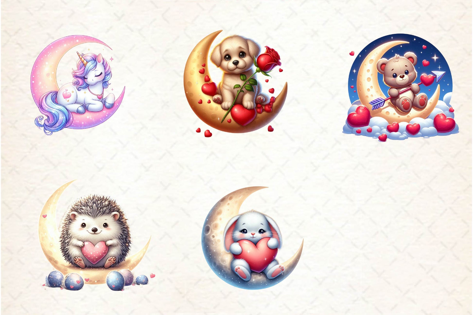 Valentine Animal On Moon Clipart Bundle - CraftNest - Digital Crafting and Art