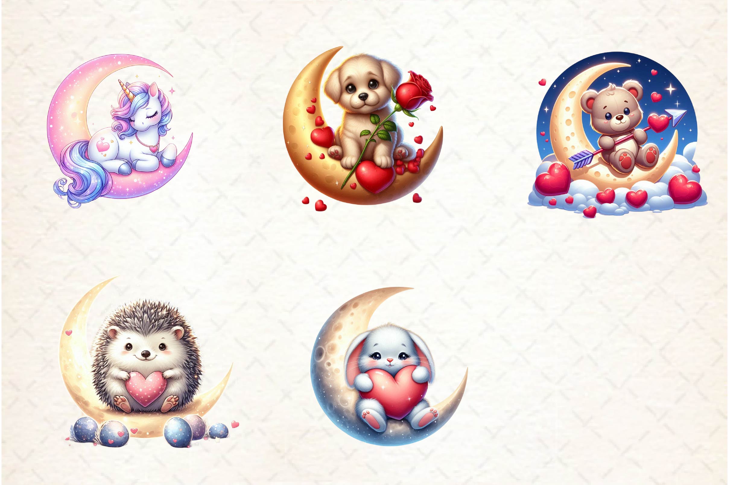 Valentine Animal On Moon Clipart Bundle - CraftNest - Digital Crafting and Art