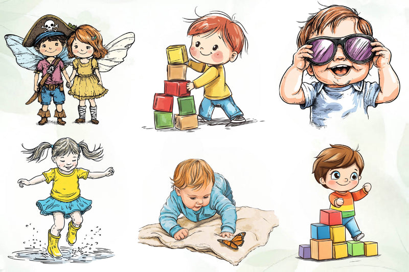 Hand Drawn Children Clipart Bundle 1 - CraftNest - Digital Crafting and Art