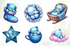 Sleeping Blue Teddy Bear Clipart Bundle - CraftNest - Digital Crafting and Art