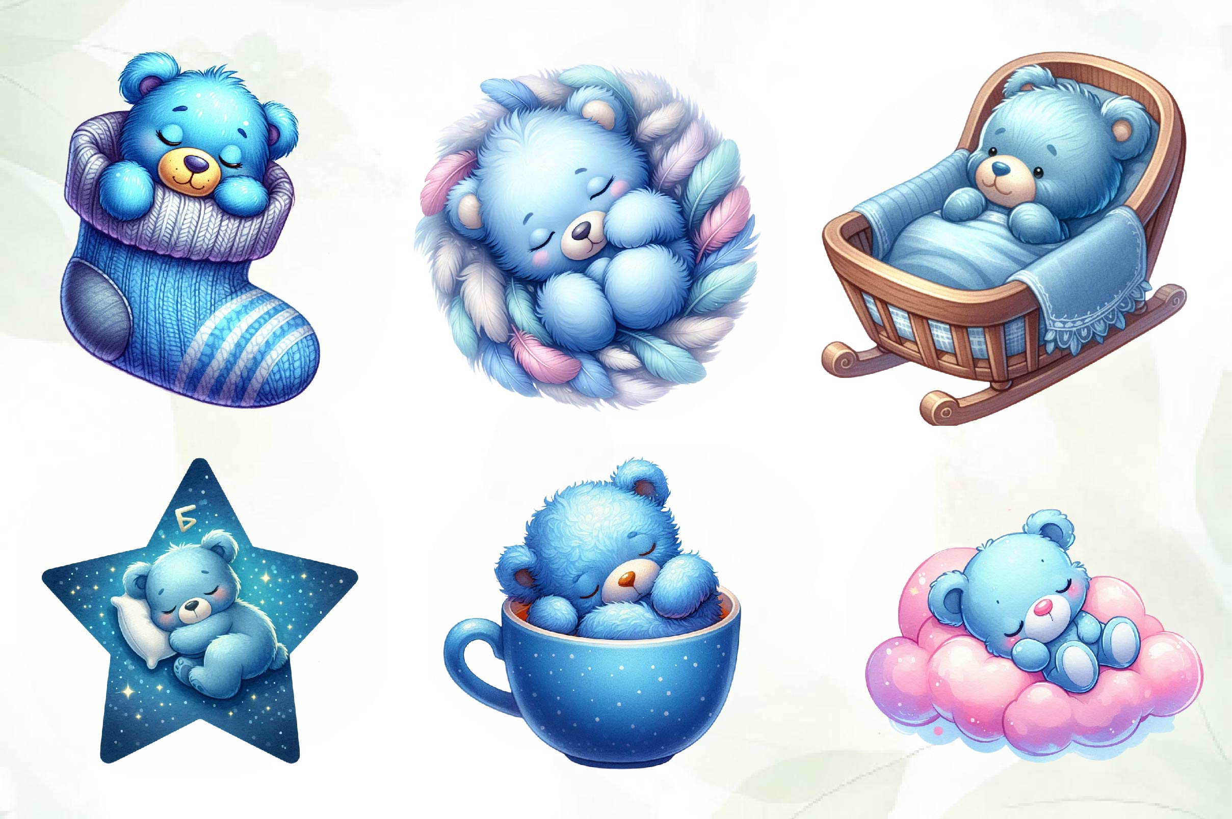 Sleeping Blue Teddy Bear Clipart Bundle - CraftNest - Digital Crafting and Art
