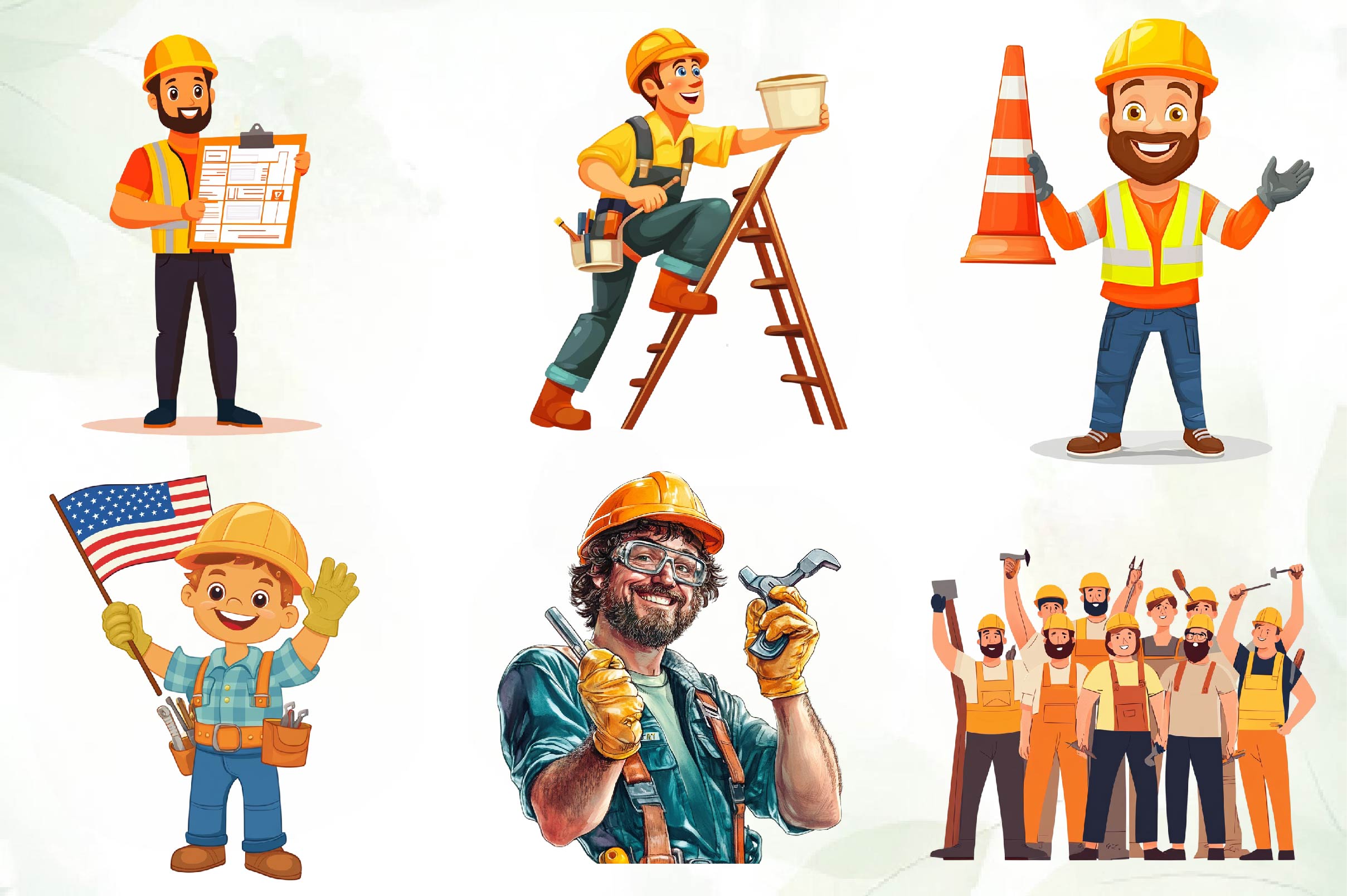Construction Worker Labor Day Clipart Bundle - CraftNest - Digital Crafting and Art