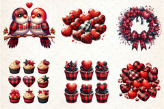Red & Black Glitter Plaid Valentine Clipart Bundle - CraftNest - Digital Crafting and Art