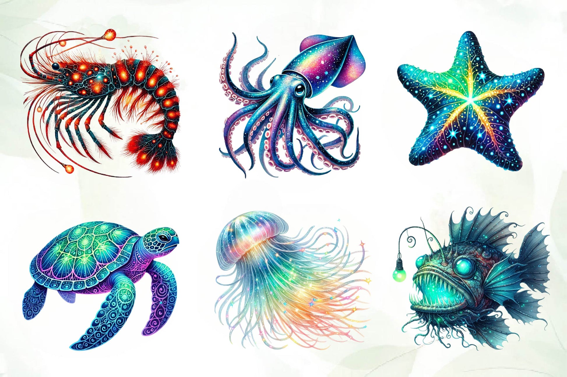 Bioluminescent Sea Animal Cliparts Clipart Bundle - CraftNest - Digital Crafting and Art